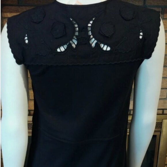 SEE BY CHLOE Cotton Yoke Step Hem Embroidery/Aplique Black KneeMid Dress XS $375 - Picture 10 of 15